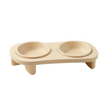 Stone Dell Pet Feeding Stand With Two Plain Empty Bowls - Beige