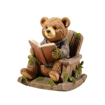 Woodland Bookworm Solar Bear Reading Story In Rocking Chair Statue