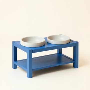 Ash Branch Pet Feeding Stand With Two Plain Empty Bowls - Blue (synthetic illustration; no displayed measurements)