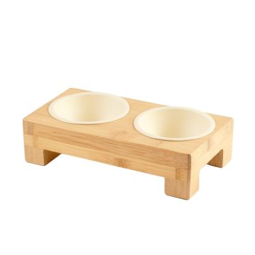 Shore Edge Pet Feeding Stand With Two Plain Empty Bowls - Cream