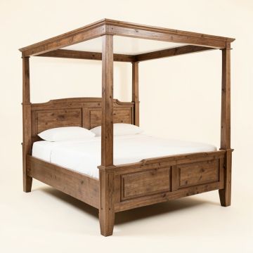 Distressed Wood King Four Poster Bed (synthetic illustration; no displayed measurements)