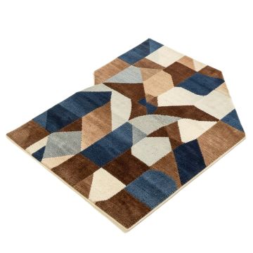 Peden Geometric Tufted Wool Brown/Blue/Beige Area Rug