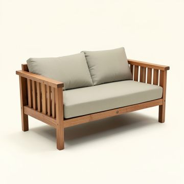 Abston Outdoor Teak Patio Sofa With Cushions (synthetic illustration; no displayed measurements)