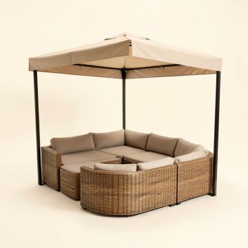 Patio Furniture Round Outdoor Rattan Sectional Sofa Set With Retractable Canopy (synthetic illustration; no displayed measurements)