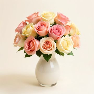 18 Heads Silk Roses Floral Arrangements In Vase (synthetic illustration; no displayed measurements)