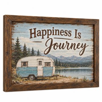 Camper Happiness Is Journey Framed Textual Art