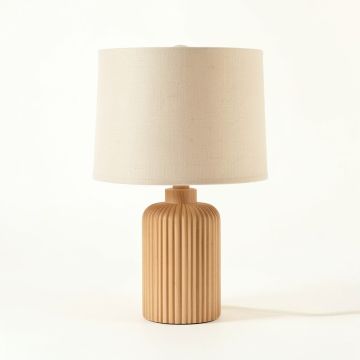 Fern Branch Table Lamp With A Plain Fabric Shade - Beige (synthetic illustration; no displayed measurements)