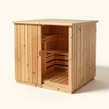 8 - Person Indoor Traditional Steam Sauna In Cedar (synthetic illustration; no displayed measurements)
