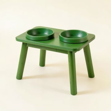 Cliff Dell Pet Feeding Stand With Two Plain Empty Bowls - Green (synthetic illustration; no displayed measurements)