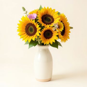 Silk Sunflower Floral Arrangement In Vase (synthetic illustration; no displayed measurements)