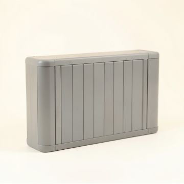 River Arc Narrow Outdoor Storage Bench - Gray (synthetic illustration; no displayed measurements)