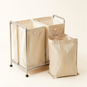 Clay Bridge Laundry Sorting Station With Plain Removable Bags - Beige (synthetic illustration; no displayed measurements)