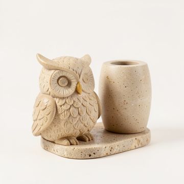 Lombardo Millwood Pines Owl Resin Sandstone Amenity 4 Piece Bathroom Accessory Set (synthetic illustration; no displayed measurements)