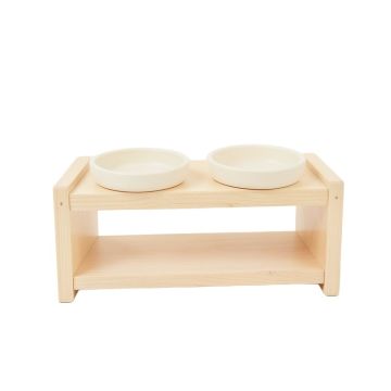 Rowan Dale Pet Feeding Stand With Two Plain Empty Bowls - Ivory
