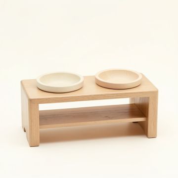 Linden Bridge Pet Feeding Stand With Two Plain Empty Bowls - Beige (synthetic illustration; no displayed measurements)