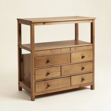 Midfield 2 Tier Wood Shelf 6 Drawer Dresser (synthetic illustration; no displayed measurements)
