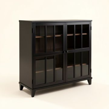 Wood Accent Sideboard Buffet Serving Storage Cabinet With 4 Framed Glass Doors (synthetic illustration; no displayed measurements)