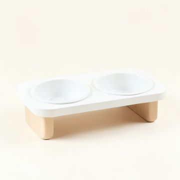 Stone Bridge Pet Feeding Stand With Two Plain Empty Bowls - White (synthetic illustration; no displayed measurements)