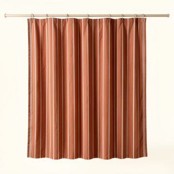 Moss Canyon Shower Curtain Hanging Flat From A Plain Rod - Terracotta (synthetic illustration; no displayed measurements)