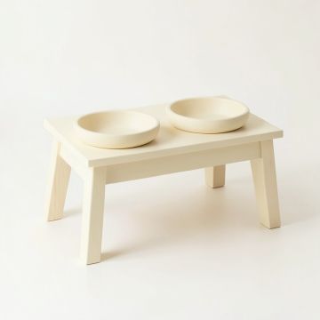 Spruce Crossing Pet Feeding Stand With Two Plain Empty Bowls - Cream (synthetic illustration; no displayed measurements)