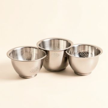 3 Piece Avador Stainless Steel Colander Set (synthetic illustration; no displayed measurements)