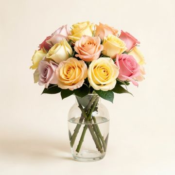 Roses Floral Arrangements In Glass Vase (synthetic illustration; no displayed measurements)