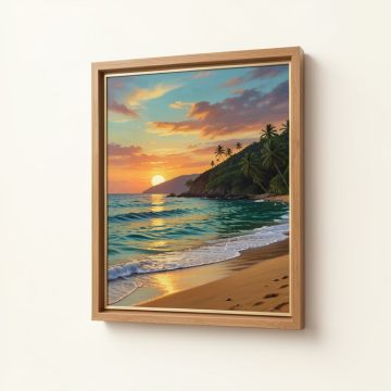 Beach In Maui , Hawaii , At Sunset Framed Painting Print On Canvas (synthetic illustration; no displayed measurements)