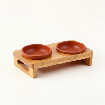 Ridge Arc Pet Feeding Stand With Two Plain Empty Bowls (synthetic illustration; no displayed measurements)