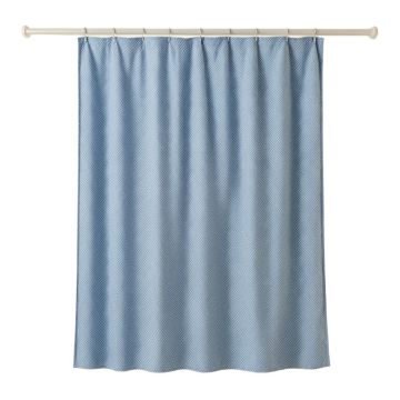 Ash Bluff Shower Curtain Hanging Flat From A Plain Rod - Blue
