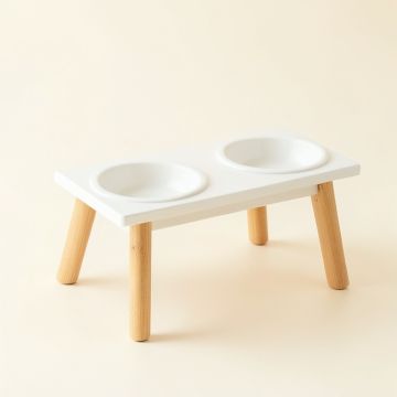 Olive Branch Pet Feeding Stand With Two Plain Empty Bowls - White (synthetic illustration; no displayed measurements)