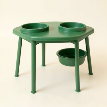 Linden Canyon Pet Feeding Stand With Two Plain Empty Bowls - Green (synthetic illustration; no displayed measurements)