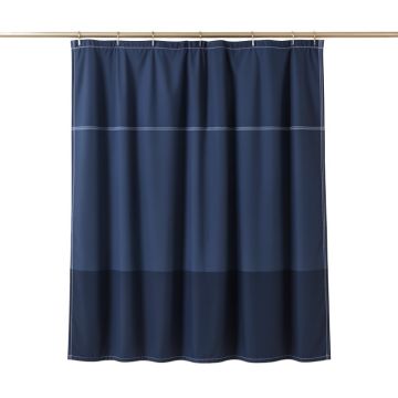 Birch Brook Shower Curtain Hanging Flat From A Plain Rod - Navy