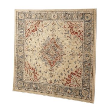 Aghancrossy Oriental Machine Made Power Loom Wool/Polyester Beige/Gray/Red Area Rug