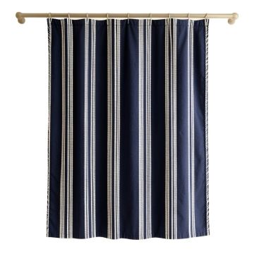 Lake Crossing Shower Curtain Hanging Flat From A Plain Rod - Navy