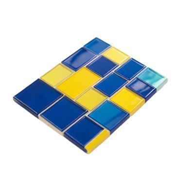 Modular Random Sized Glass Mosaic Tile In Glossy Blue/Yellow