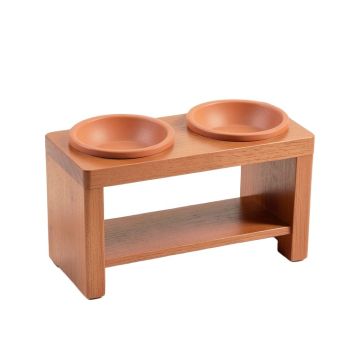 Alder Branch Pet Feeding Stand With Two Plain Empty Bowls - Terracotta