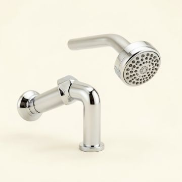 756 Exposed Two Valve Shower With Lever Handles And Shower Head In Chrome (synthetic illustration; no displayed measurements)
