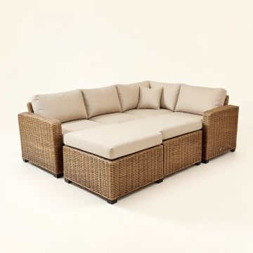 Amende 122 '' Wide Wicker Patio Sectional With Cushions (synthetic illustration; no displayed measurements)