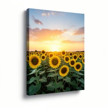 Beauty Sunset Over Sunflowers Field - Wrapped Canvas Photograph Print (synthetic illustration; no displayed measurements)