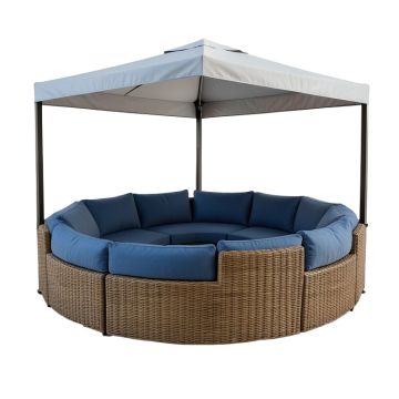 Patio Furniture Round Outdoor Sectional Sofa Set Rattan Daybed Sunbed With Retractable Canopy