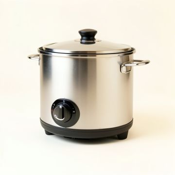 Elite By Maxi-Matic 8.5-Qt . Platinum Stainless Steel Slow Cooker (synthetic illustration; no displayed measurements)