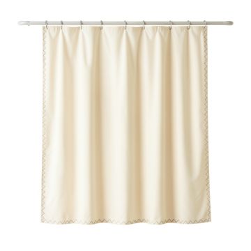 Heath Falls Shower Curtain Hanging Flat From A Plain Rod - Cream
