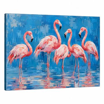 Flamingos On Blue Painting Print