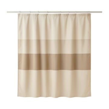 Clay Branch Shower Curtain Hanging Flat From A Plain Rod - Beige