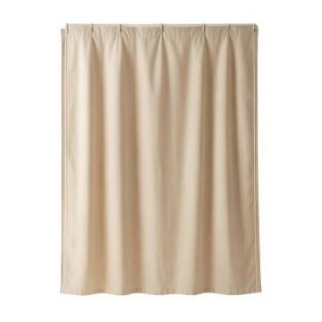 Hazel Canyon Shower Curtain Hanging Flat From A Plain Rod - Beige