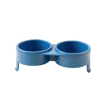 Hazel Bridge Pet Feeding Stand With Two Plain Empty Bowls - Blue