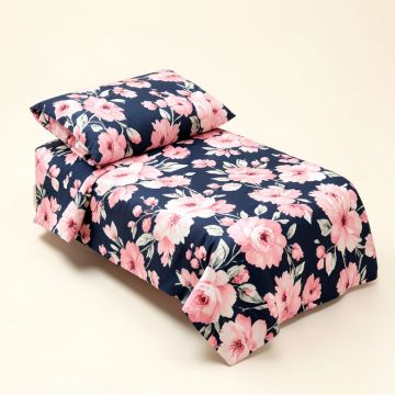 Navy Blue And Pink Watercolor Floral 5 Piece Crib Bedding Set (synthetic illustration; no displayed measurements)