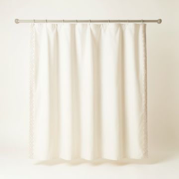 Maple Edge Shower Curtain Hanging Flat From A Plain Rod - Ivory (synthetic illustration; no displayed measurements)