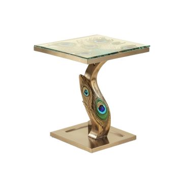 Radank 22 '' Peacock Design Glass And Metal End Table