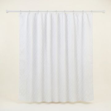Meadow Arc Shower Curtain Hanging Flat From A Plain Rod - White (synthetic illustration; no displayed measurements)